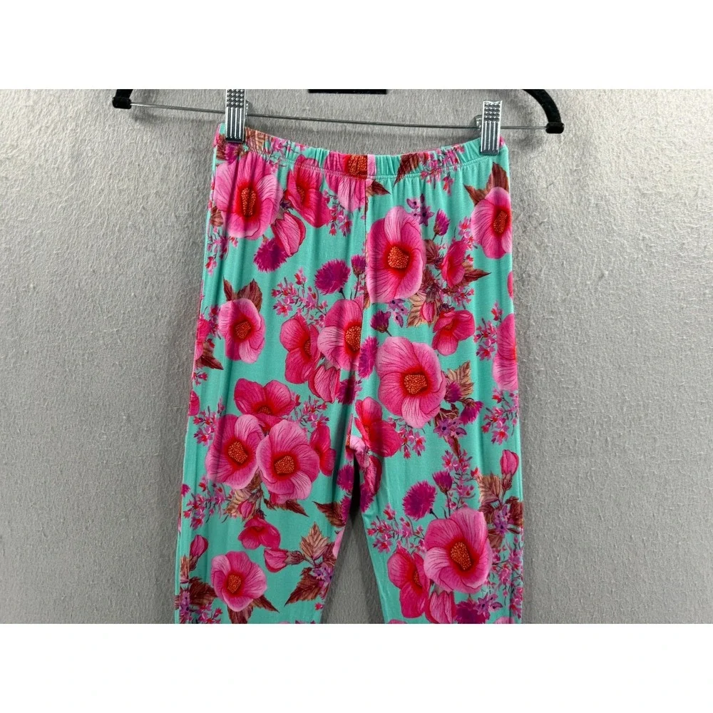 Posh Peanut Girls Pajama Leggings 10Y-12Y Turquoise Pink Hibiscus Pj Bottoms
